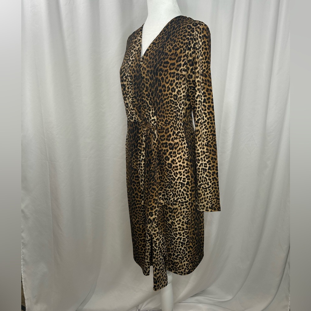 Michael Kors Women’s Dark Camel Leopard Print Wrap Dress size Medium - Picture 6 of 14